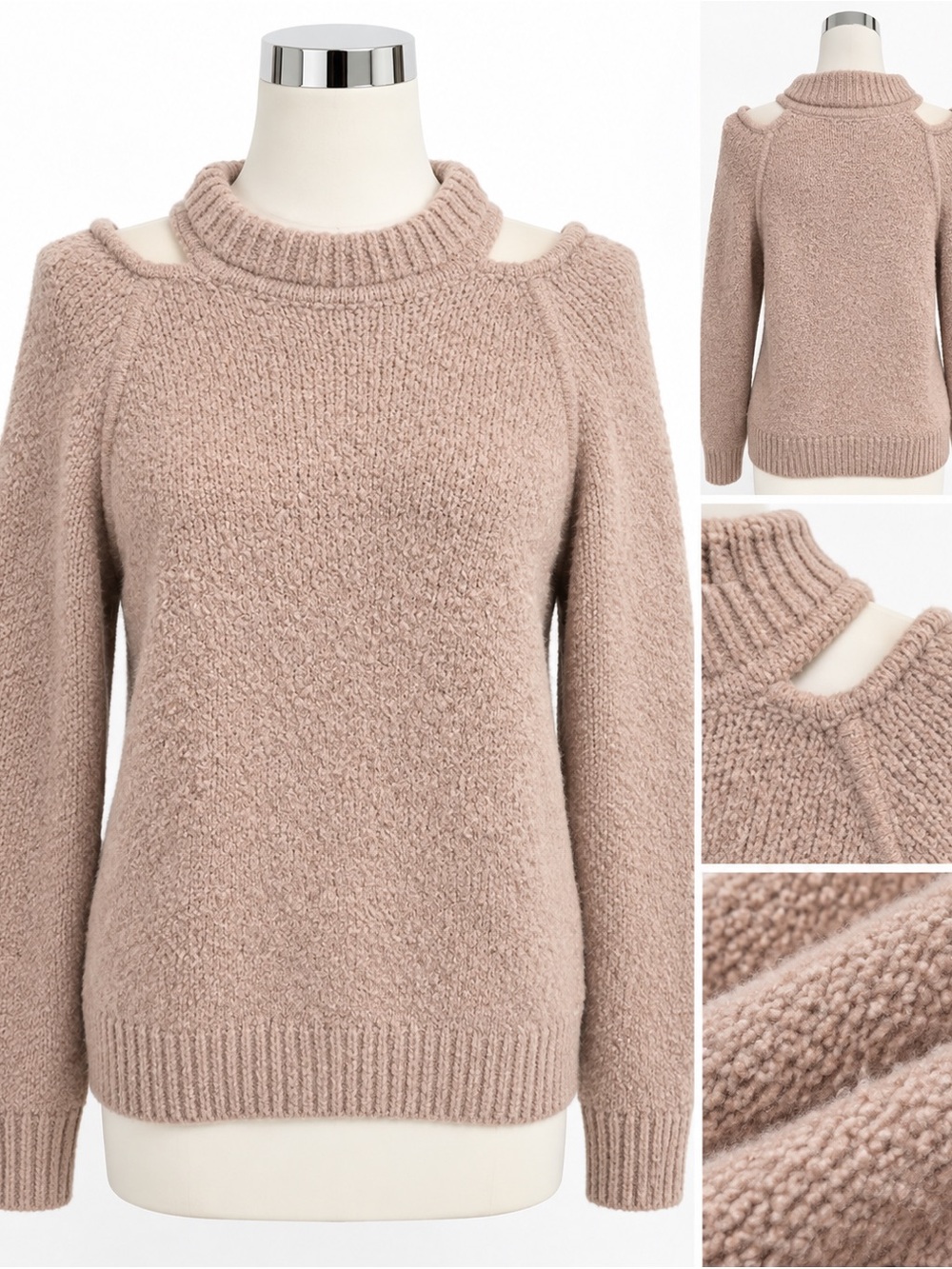 Dkny Mauve-Taupe Off-the-Shoulder Cozy Knit Sweater